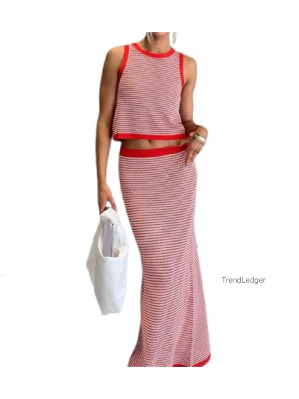 Two Piece Knit Tank Top Maxi Skirt Set Sleeveless Lounge Outfit
